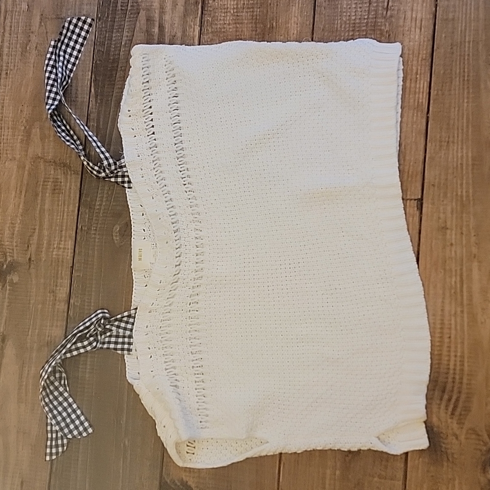 White Knit Top with Gingham Straps